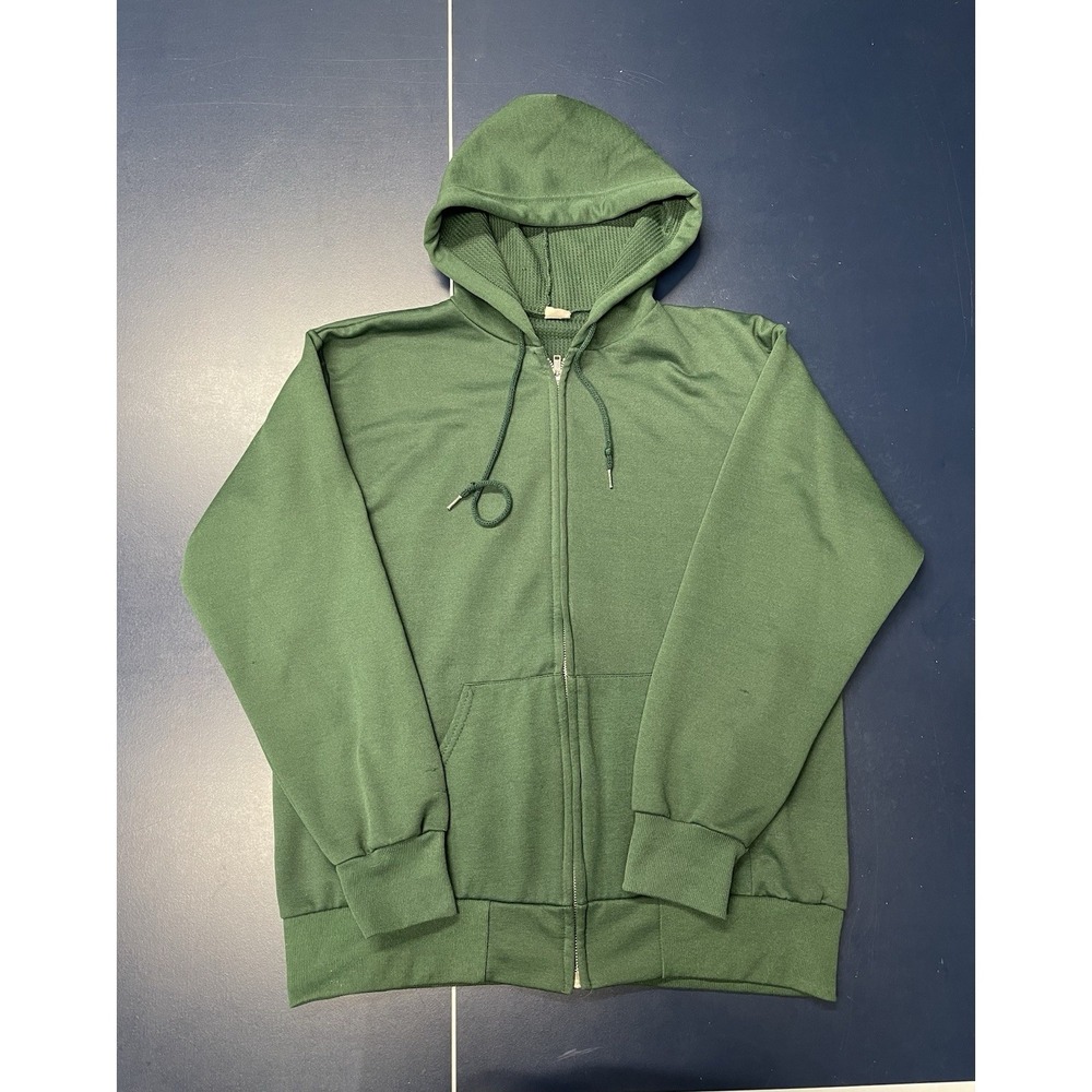 Vintage Sportswear Baggy Waffle Lined Full Zip Green Hoodie Men's L